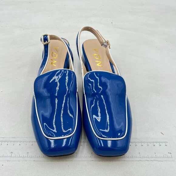 YDN Royal Blue Square Toe Block Low Heels Slingback Formal Loafer Dressy Shoes - Picture 3 of 8